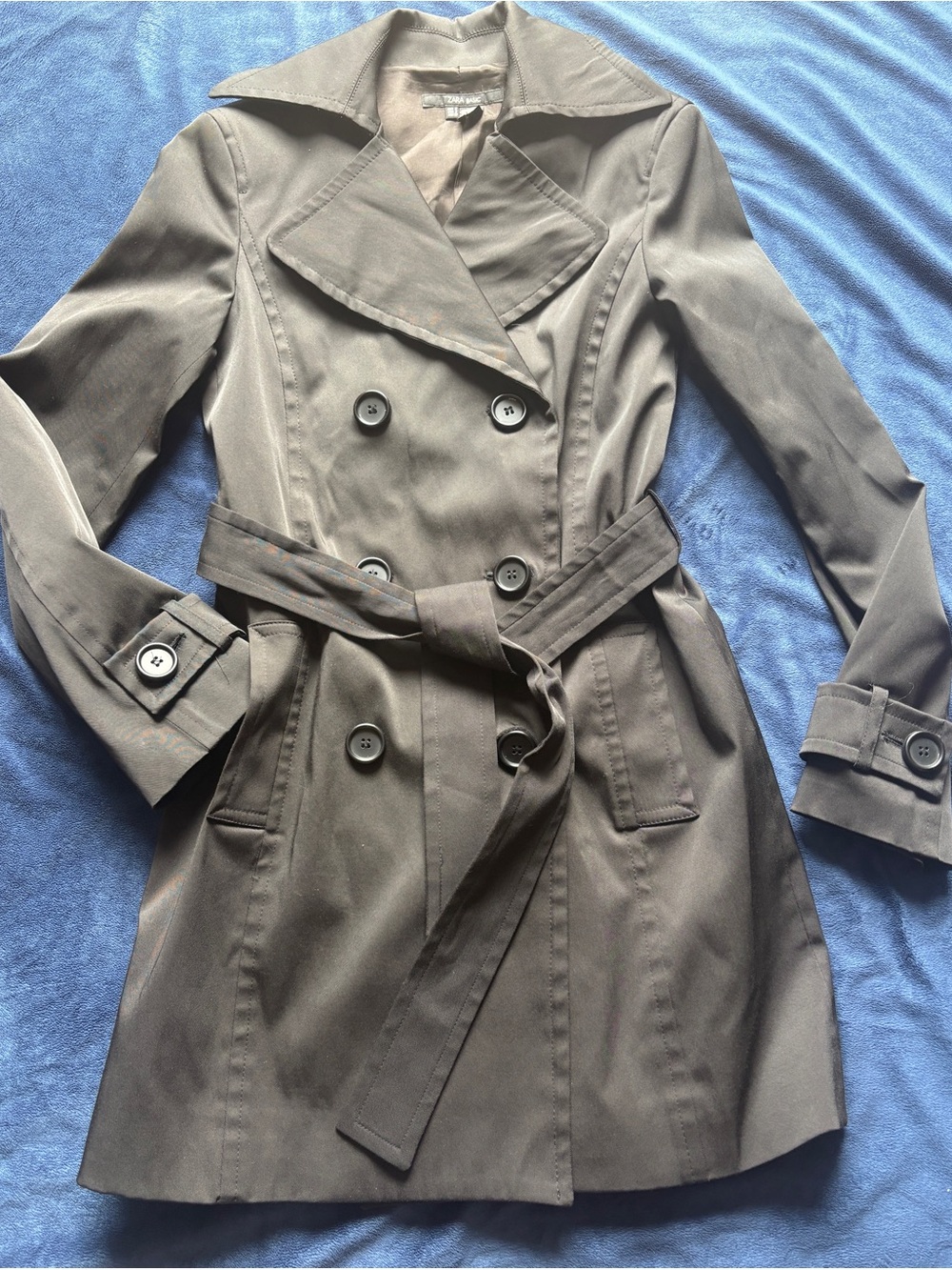 Zara Women's Double-Breasted Trench Coat - Black-size S